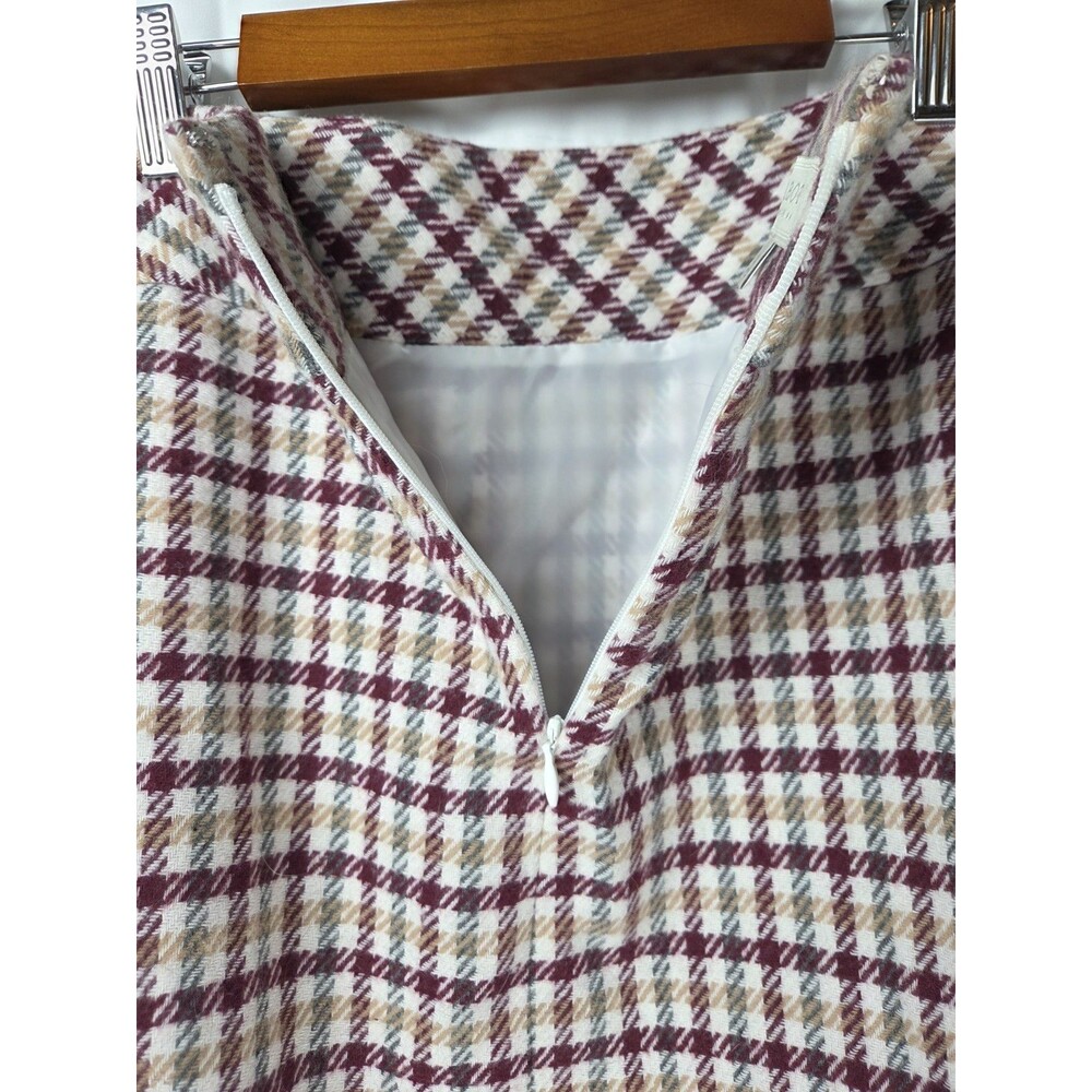 Talbots Petites 12P Burgundy Plaid Wool Blend Skirt Lined A-Line Career Preppy - Picture 5 of 8